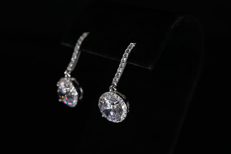 Dangling Round Cluster Pave Earrings