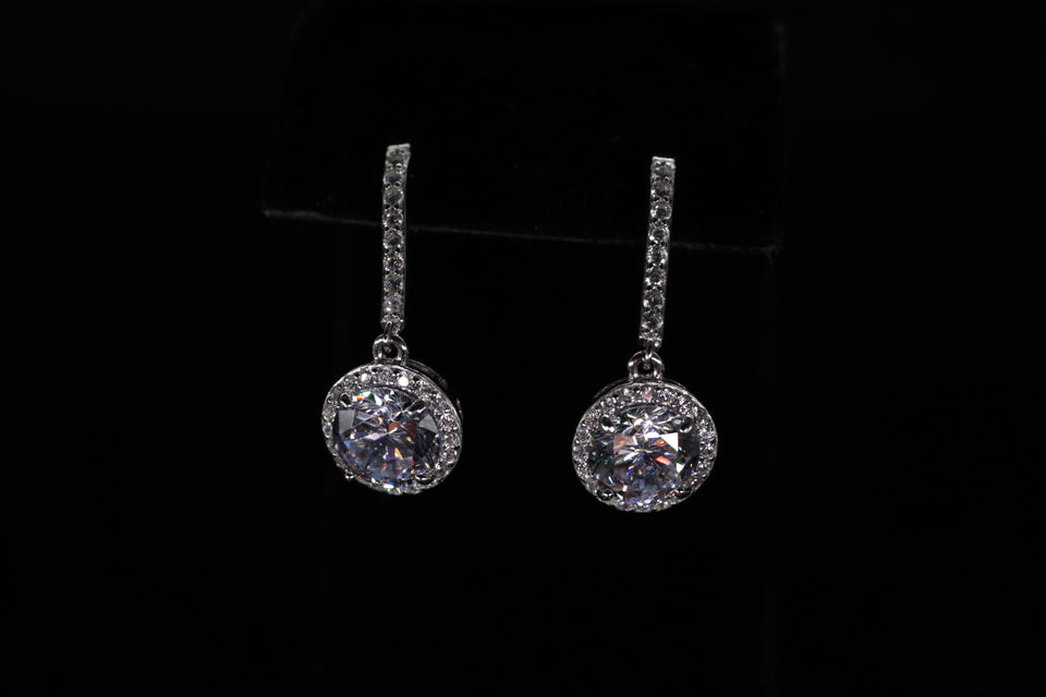 Dangling Round Cluster Pave Earrings