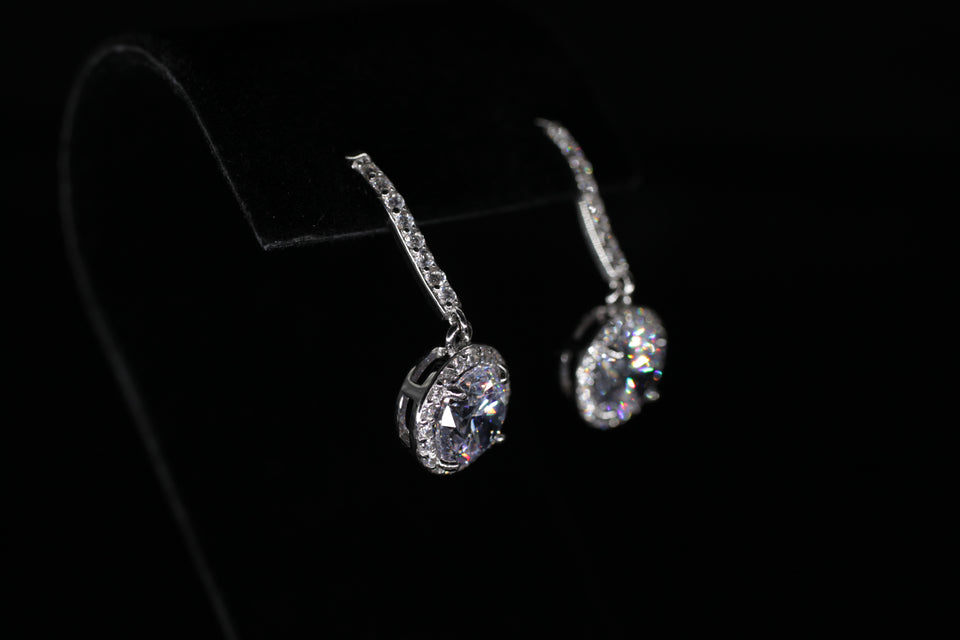 Dangling Round Cluster Pave Earrings