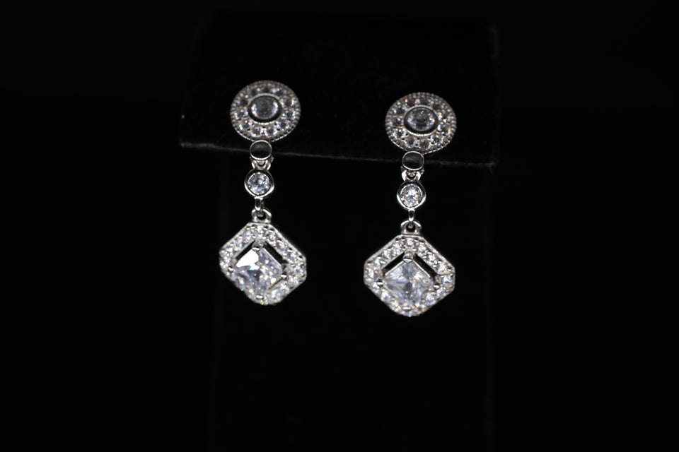 Dangling Triangle & Round Halo Earrings