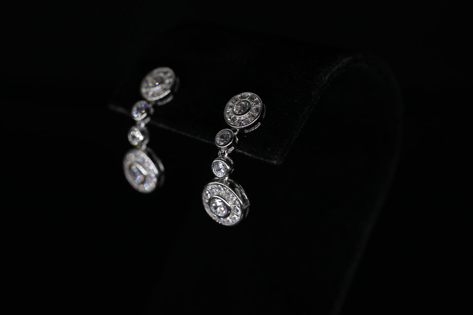 Dangling Round Halo Earrings