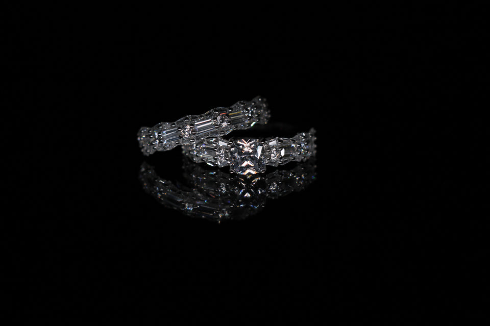 Cushion & Baguettes Two Piece Engagement Ring