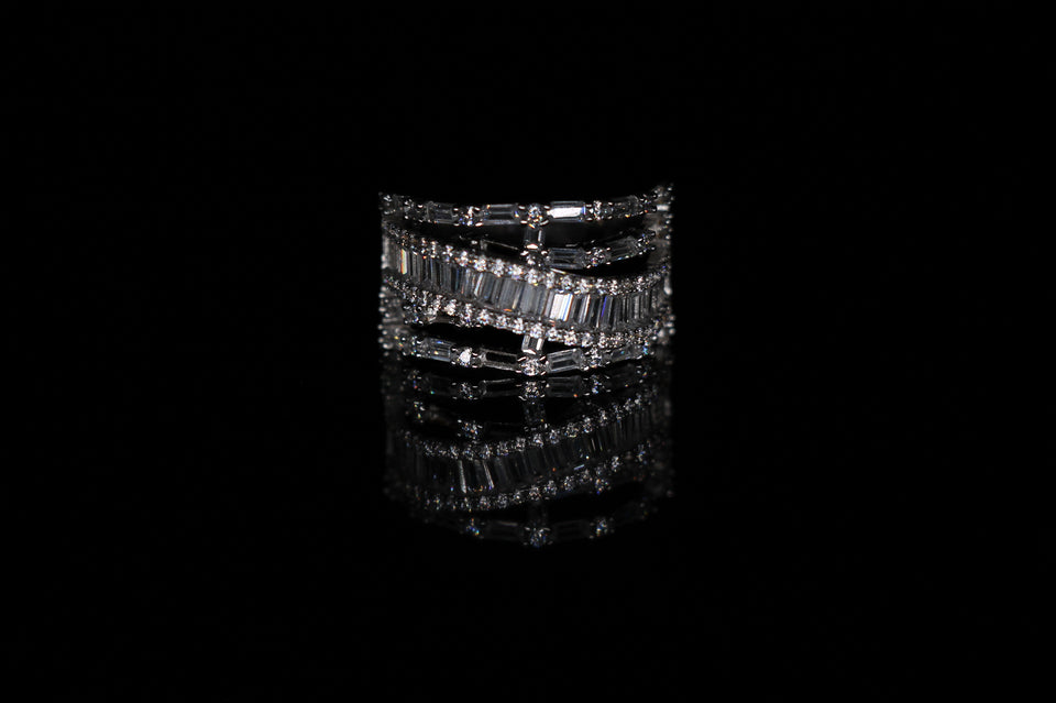 Baguette and Round Cuts Crossover Multi-Row Ring