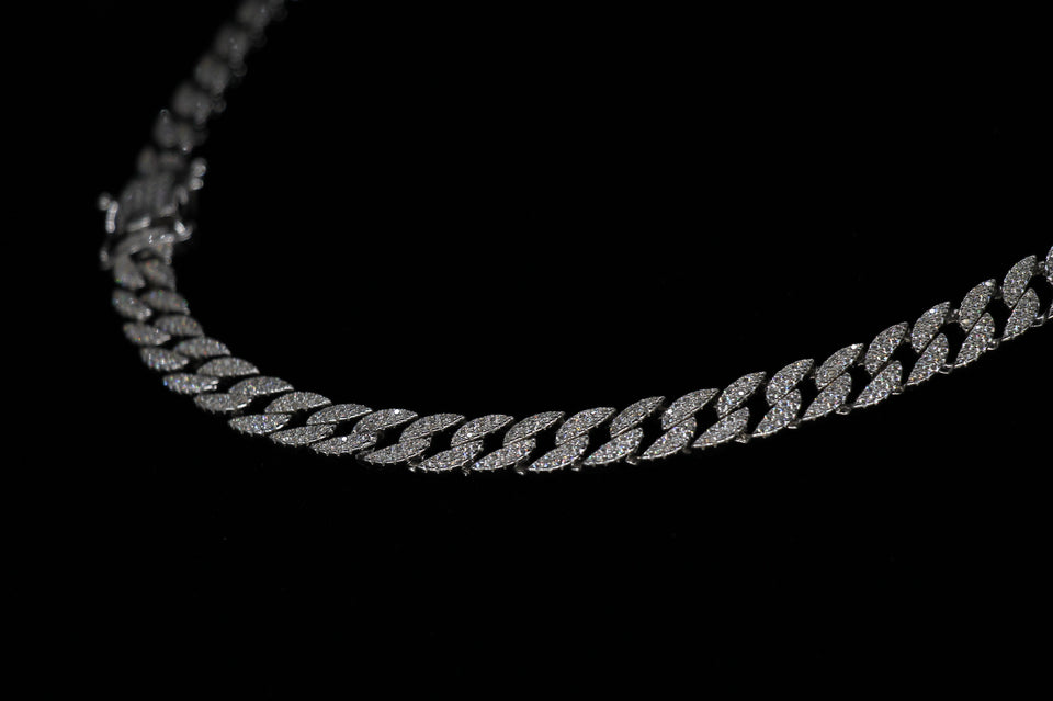 8mm Classic Cuban With Diamond Setting Chain